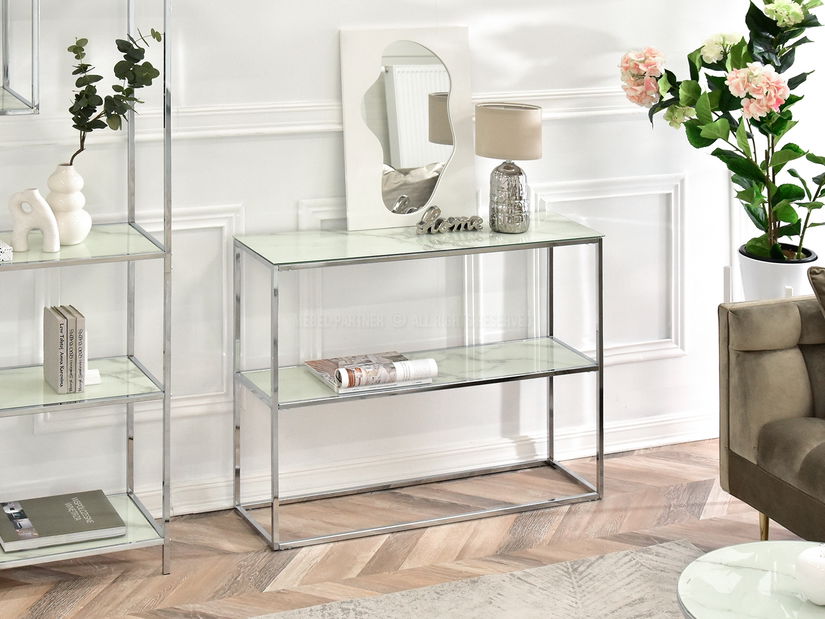 Konzolový stolek Bella Kons Bis (bílý mramor + chromová)