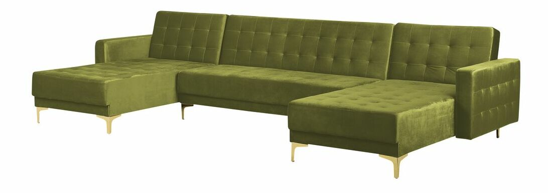 Rohová sedací souprava U Aberde (sametová zelená)