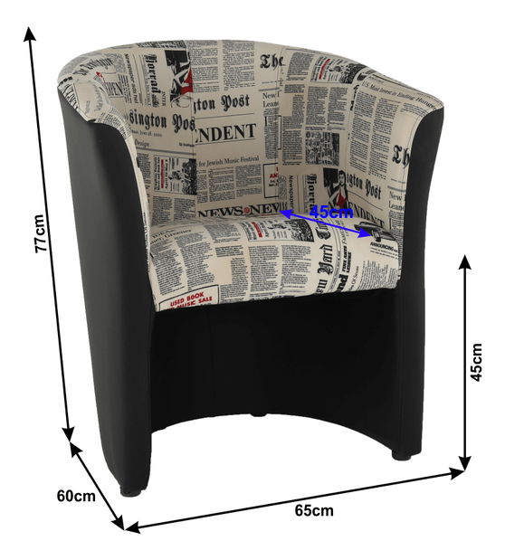 Křeslo Cubali (vzor noviny + černá)