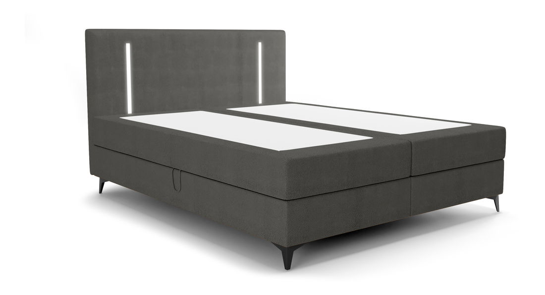 Manželská postel 160 cm Ortega Bonell (tmavě šedá) (s roštem, s úl. prostorem) (s LED osvětlením)