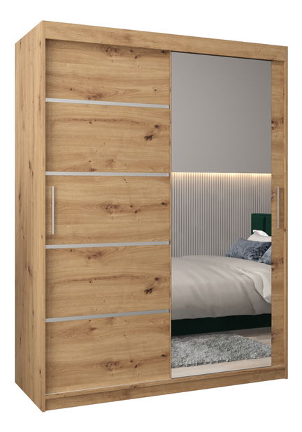 Šatní skříň 150 cm se zrcadlem Verika 2 150 (dub artisan)