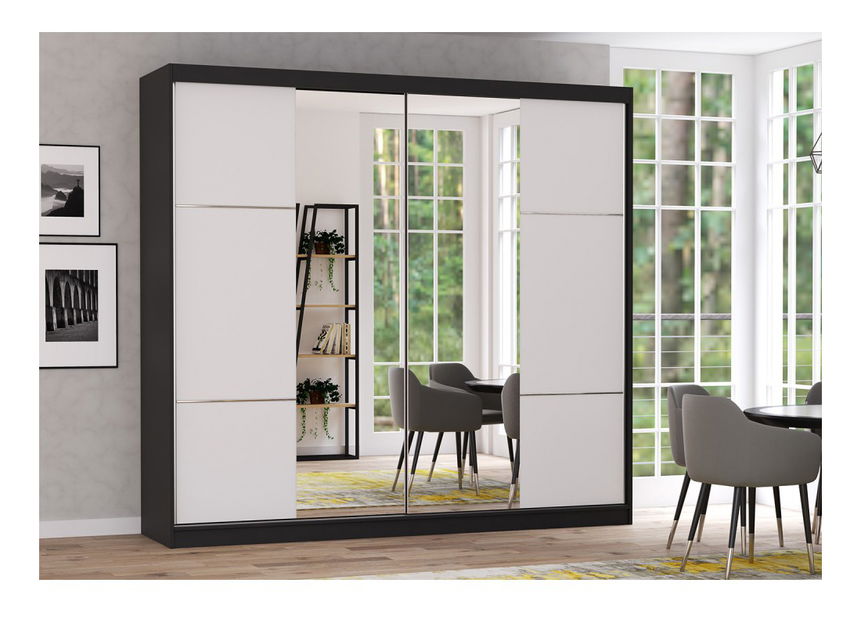 Šatní skříň Mebur 38 230 (černá + bílá + zrcadlo)