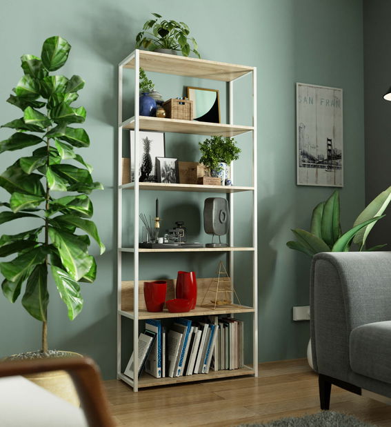 Regál Loriana V (bílá + dub sonoma)