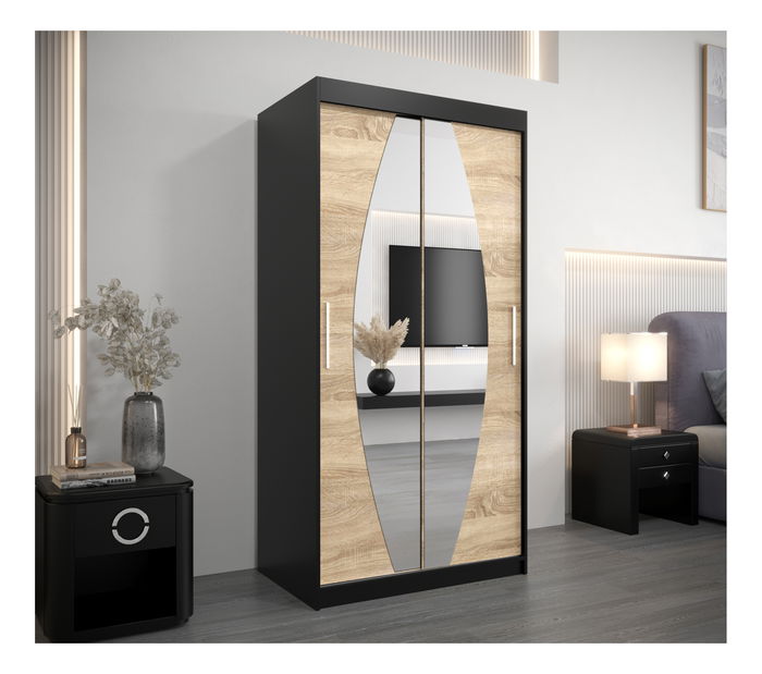 Šatní skříň 100 cm Eclipse (černá matná + dub sonoma)