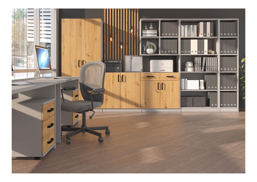 Policová skříň Mantela 107 (světle šedá + dub artisan)