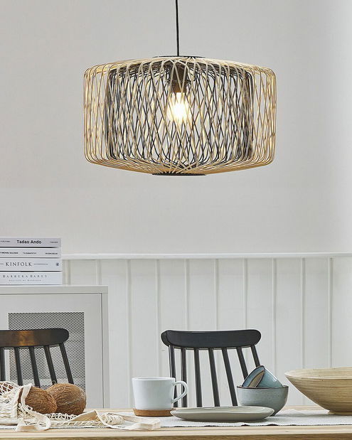 Závěsná lampa JAVO (světlé dřevo + černá)