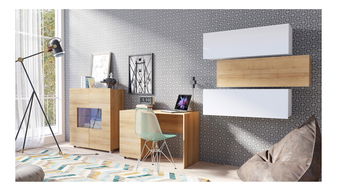 Studentský pokoj Calabria C15 (bílý + dub zlatý) (bez osvětlení)