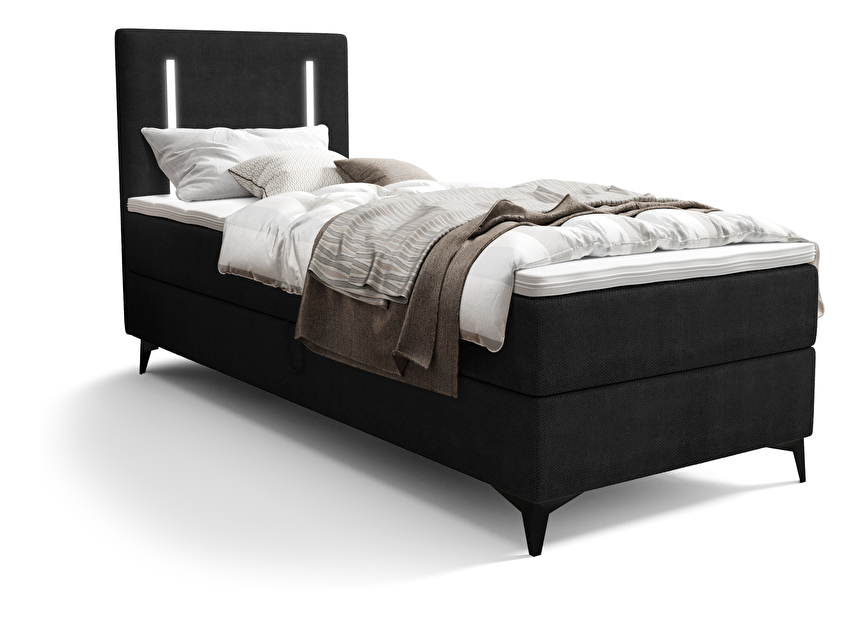Jednolůžková postel 90 cm Ortega Bonell (černá) (s roštem, s úl. prostorem) (s LED osvětlením)