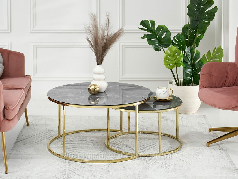 Konferenční stolek Grande (mramorově šedá + zlatá)