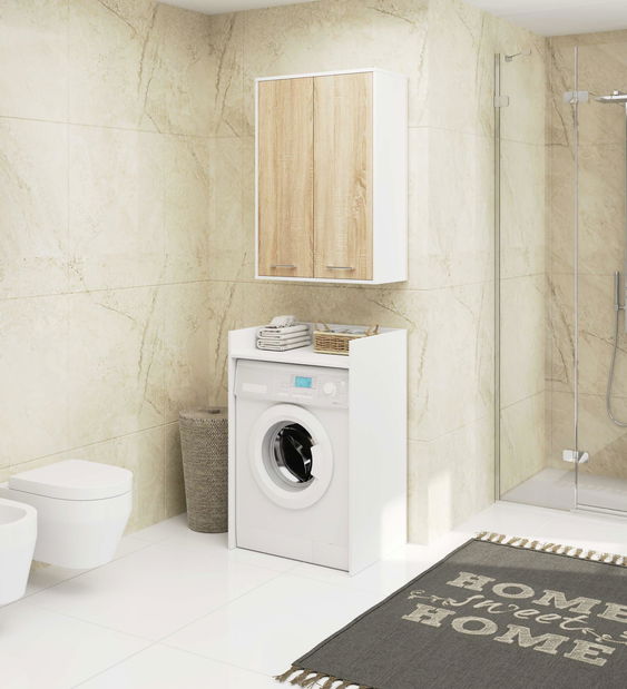 Závěsná koupelnová skříňka Farid TYP 8 (bílá + dub sonoma)