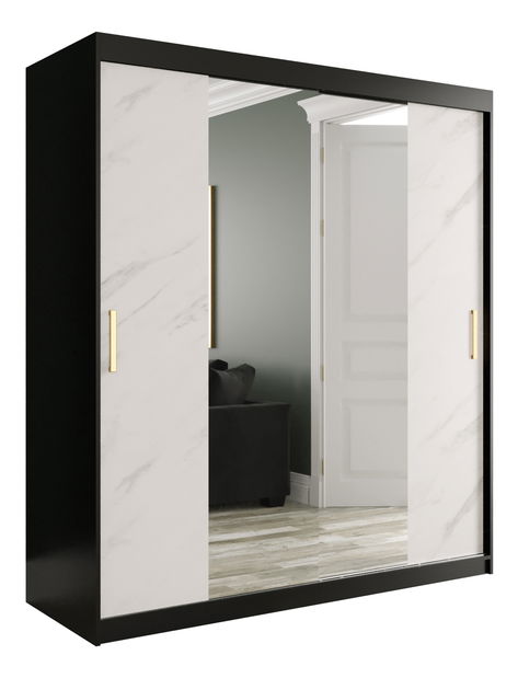 Šatní skříň 180 cm Marbelo T1 (matná černá + bílý mramor)