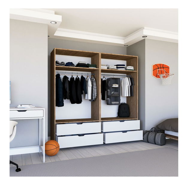 Šatní skříň Nisae 21 (ořech světlý + bílá)