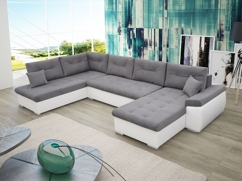 Rohová sedací souprava U Nebula (šedá + bílá) (L)