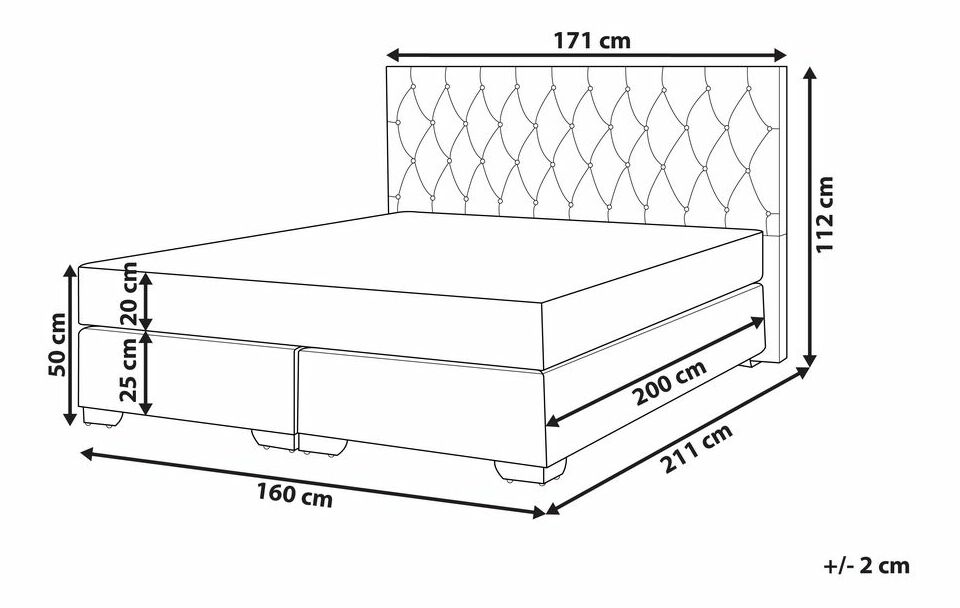 Manželská postel Boxspring 160 cm DUKE (s roštem a matrací) (šedá)