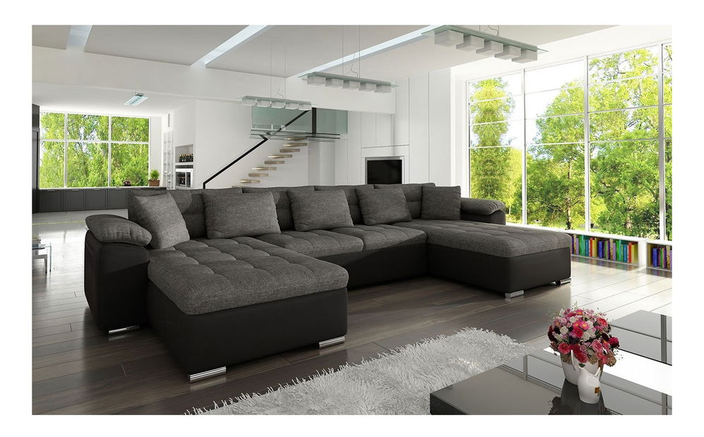 Rohová sedací souprava Wicenzota (černá + tmavě šedá)