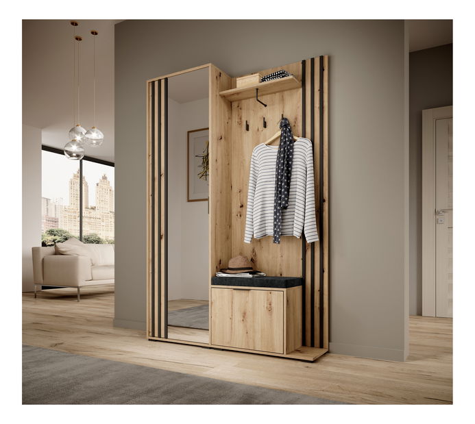 Šatní skříň Norris (dub artisan + černá)