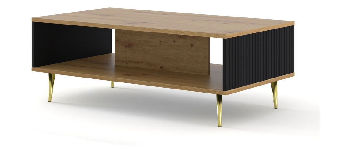 Konferenční stolek Rowanna (dub artisan + černá + zlatá)