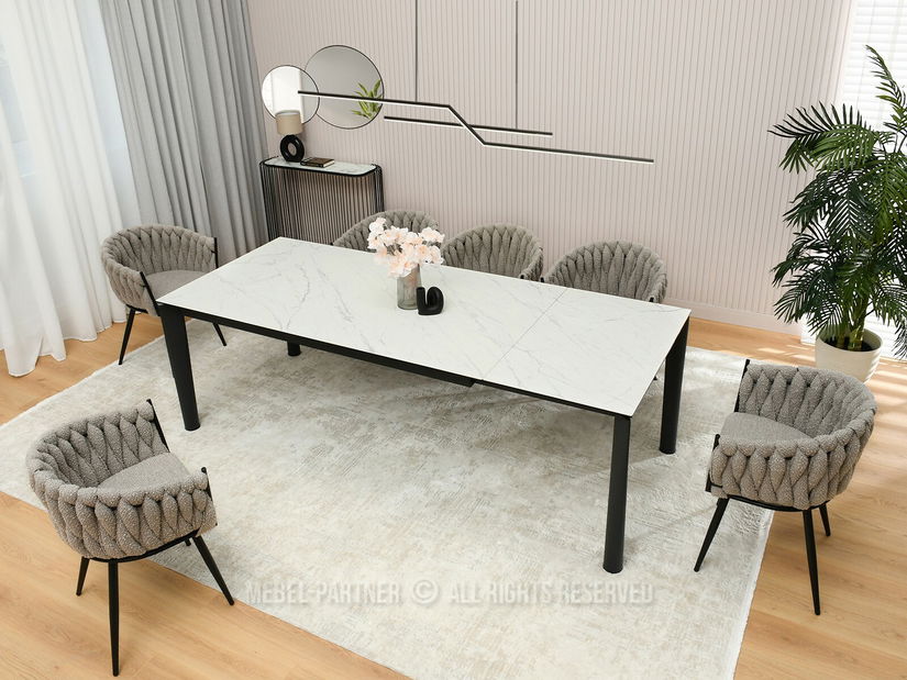 Jídelní stůl Tornado (bílý mramor + černá)