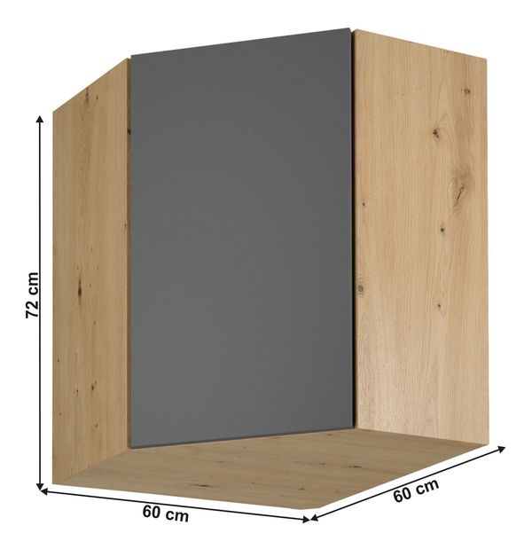 Horní rohová kuchyňská skříňka G60N Langari (dub artisan + šedá matná)