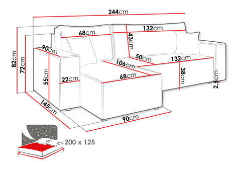 Rohová sedačka Kasuna (tmavě modrá) (s úl. prostorem)