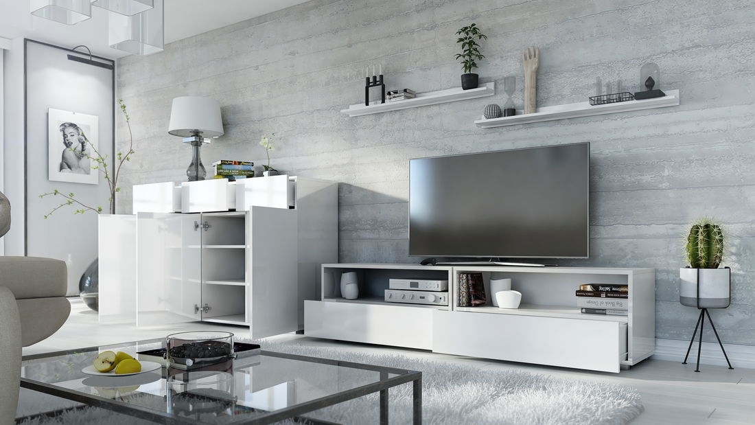 Obývací stěna Berny 47 (bílá + bílý lesk)