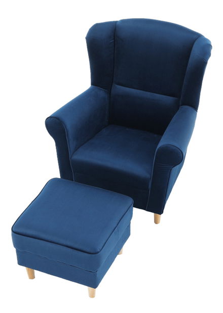 Křeslo ušák s taburetem Aevo (modrá)
