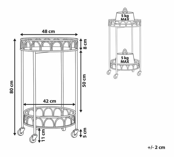 Servírovací vozík SAFTA (zlatá + teracový efekt)