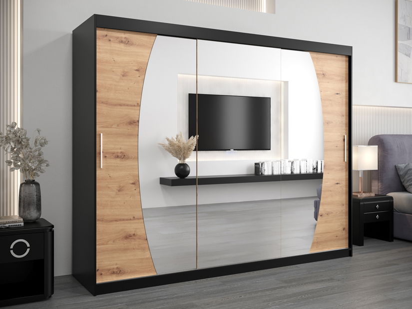 Šatní skříň 250 cm Eclipse (černá matná + dub artisan)