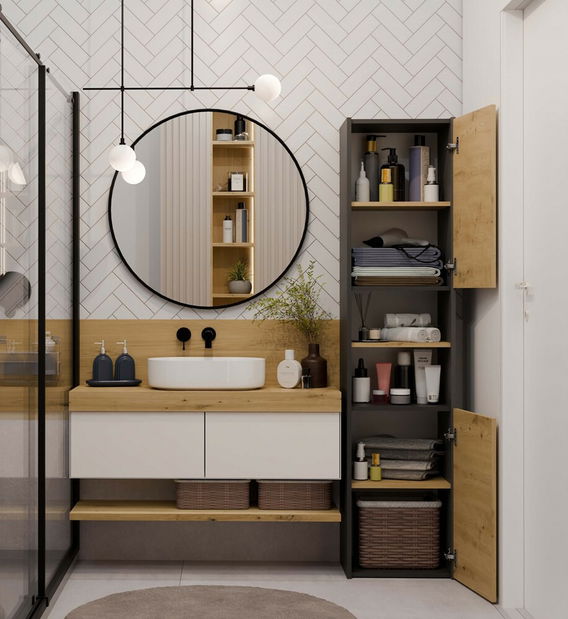 Koupelnová skříňka Samways 3 (antracit + dub artisan)