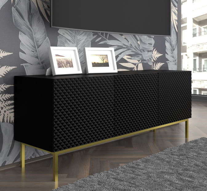TV skříňka/stolek C 3D 150 Rowanna (černá lesklá + zlatá)
