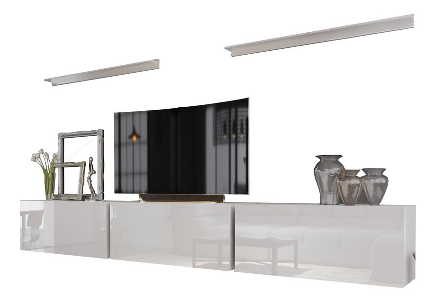 Obývací stěna Balldy (bílá + bílý lesk)