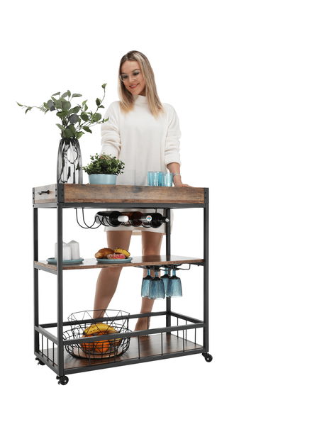 Servírovací vozík Silvio (dub smoke + černá)