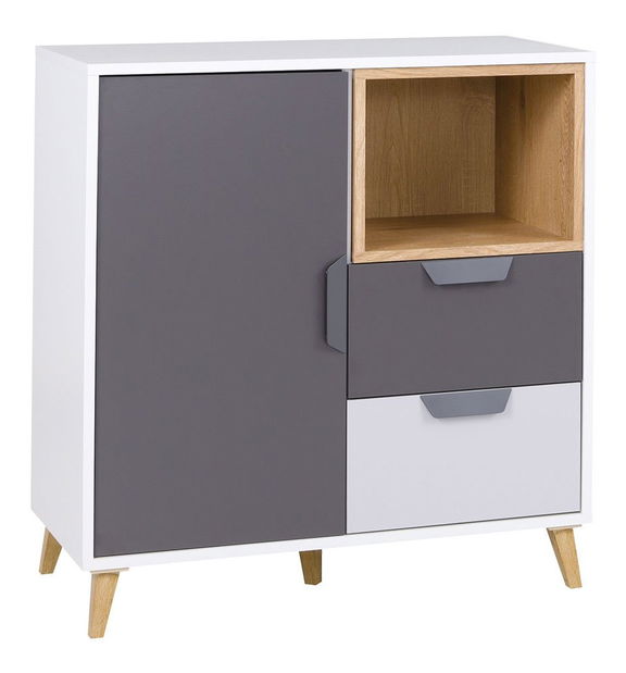 Komoda Zylia ZT9 (bílá + grafit + dub lefkas)