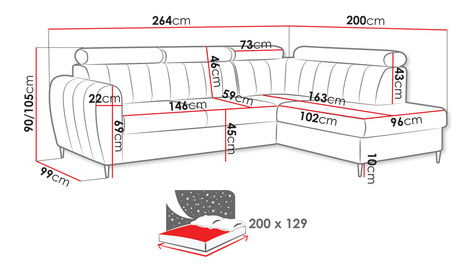 Rohová sedačka Potazuro L (modrá) (s úl. prostorem) (P)
