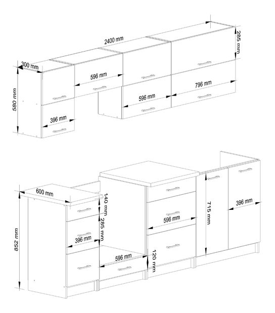 Kuchyňská sestava 240 cm Ozara VI (bílá + beton)