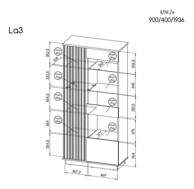Vitrína typ LA3 Laticia (matná černá + dub wotan)