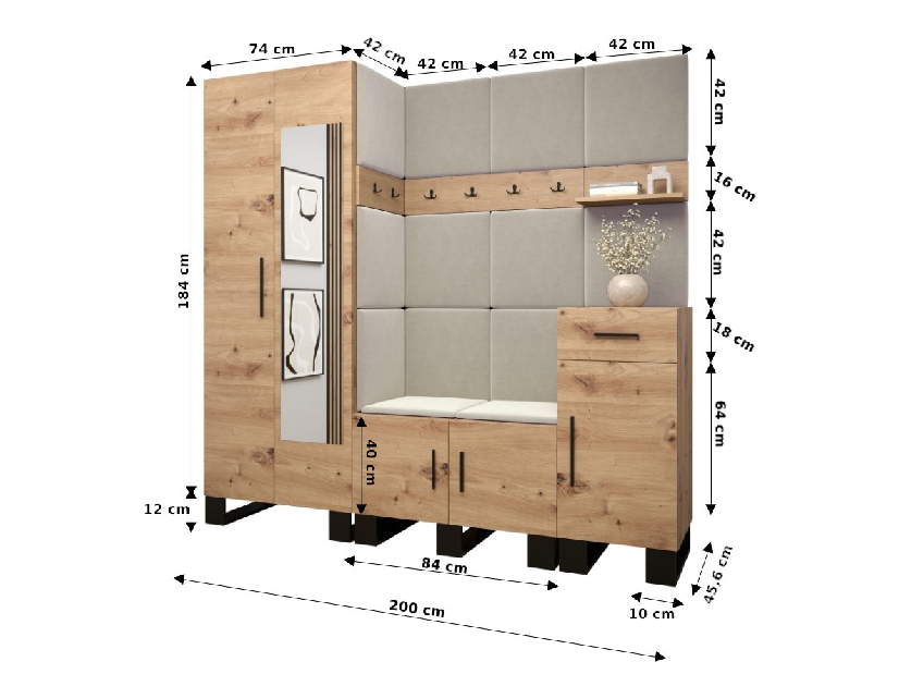 Předsíňová sestava Amanda 13 (dub artisan + béžová)