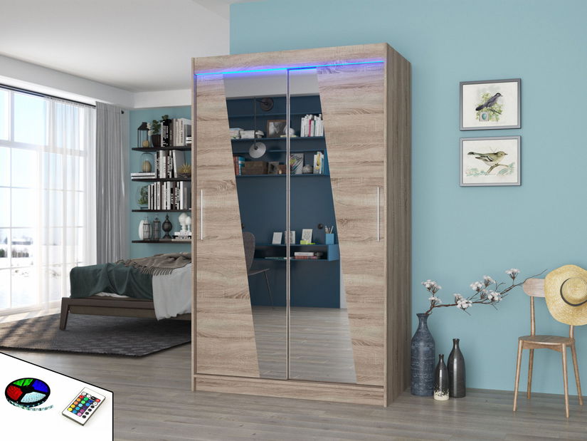 Šatní skříň Tolex (truflová) (s led osvětlením) (se zrcadlem)