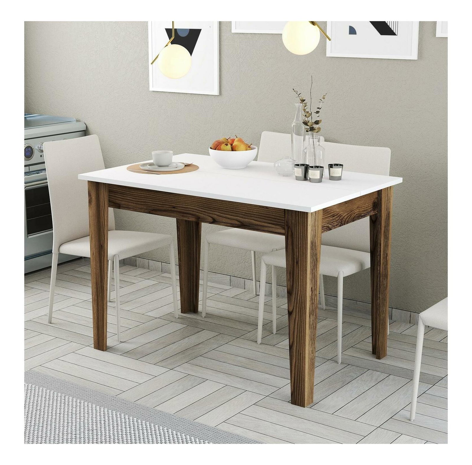 Jídelní stůl (pro 4 osoby) Kim (ořech + bílá)