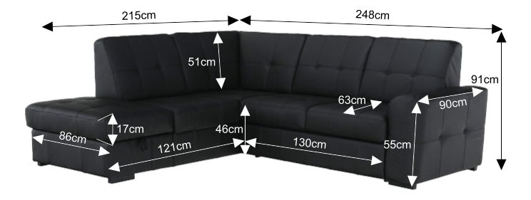 Kožená rohová sedací souprava Thaldia (černá) (L)