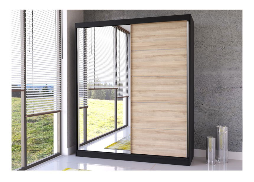 Šatní skříň Beyla 03 (černá + dub sonoma)