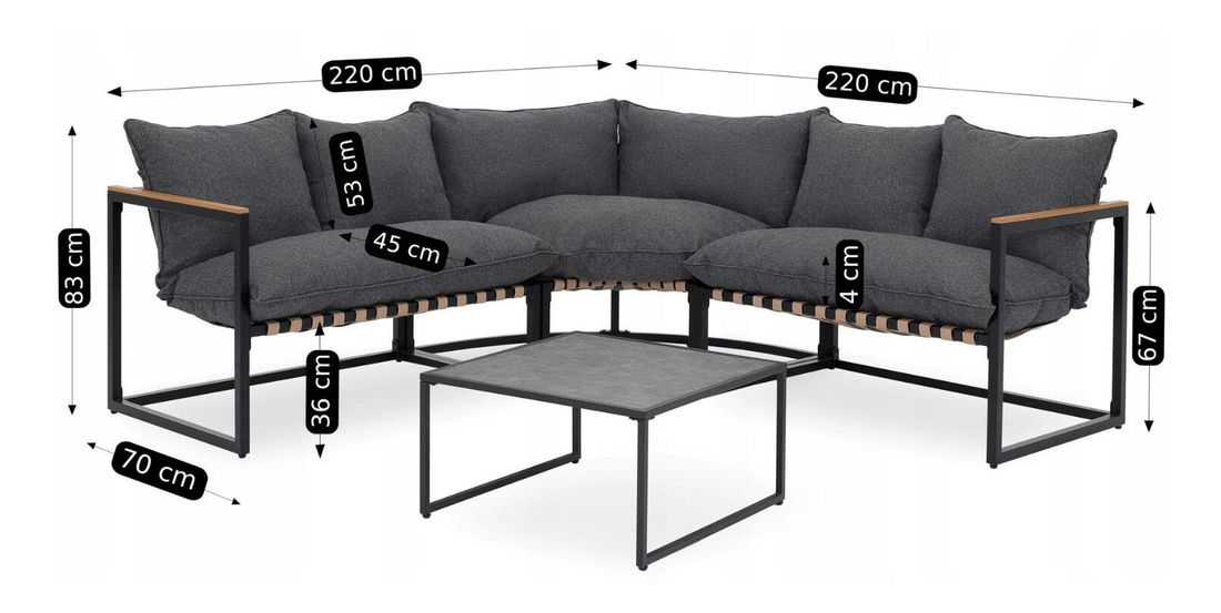 Zahradní set Torpemente (černá + šedá) (pro 4 osoby)