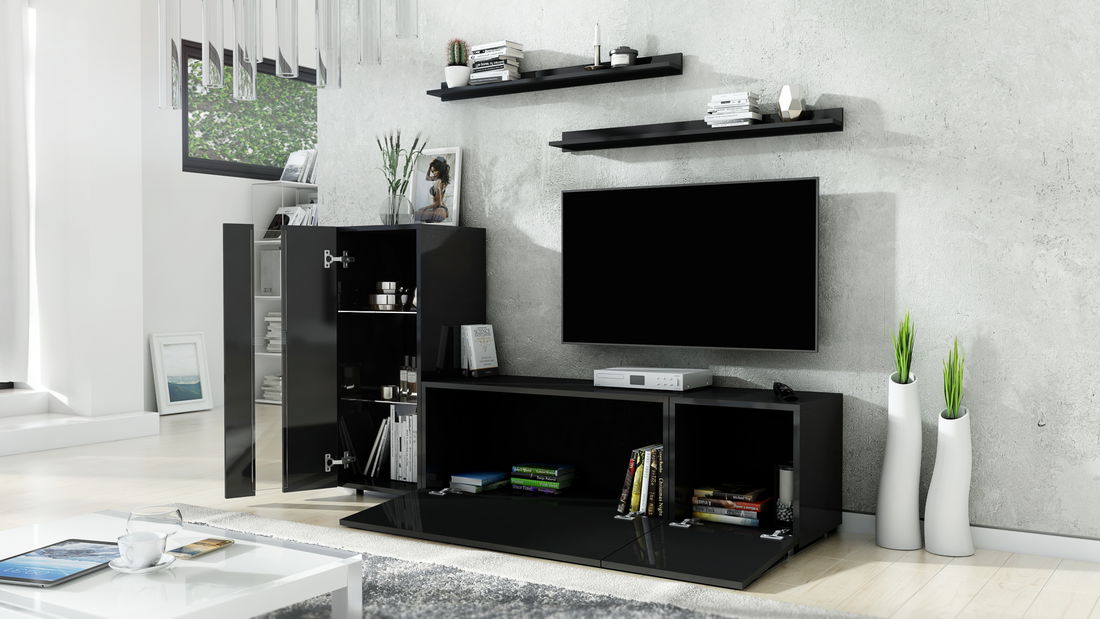 Obývací stěna Berny 40 (černá + černý lesk)