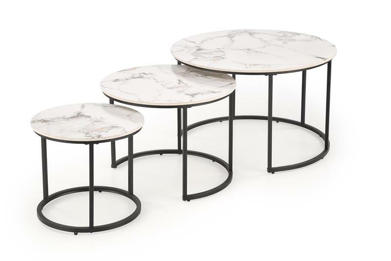 Set 3 ks. konferenčních stolků Golda (bílý mramor + černá)