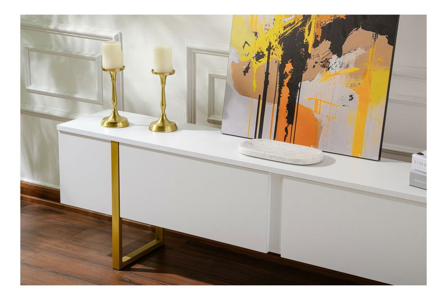 TV skříňka Seronitta (bílá + zlatá)