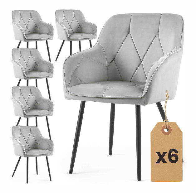 Set 6 ks jídelních židlí Damanto (šedá)