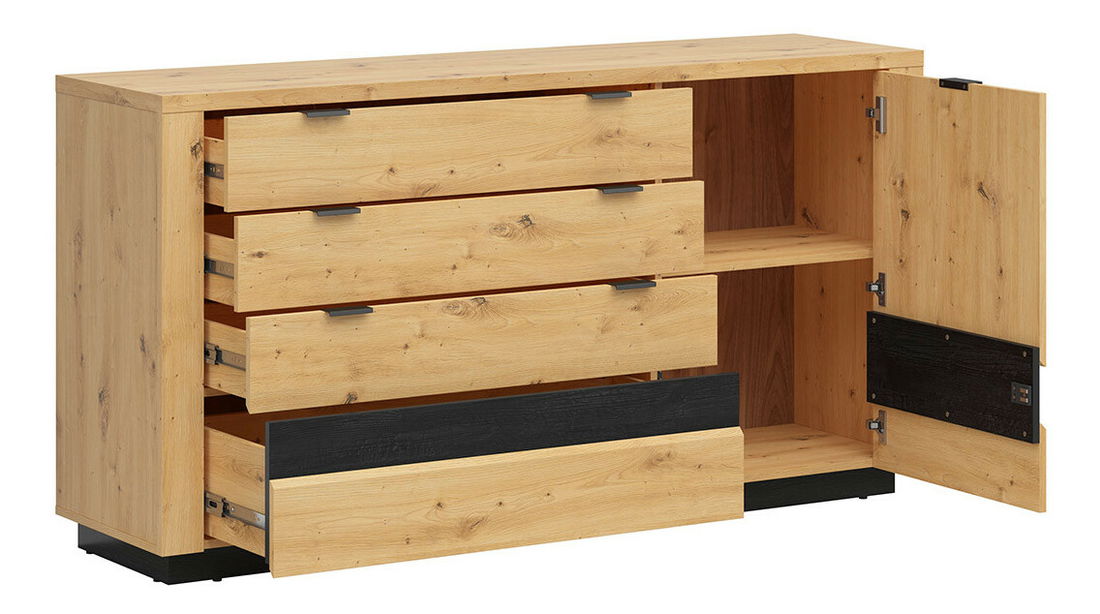 Komoda BRW Ostia KOM1D4S (dub artisan + dub černý) (s LED osvětlením)