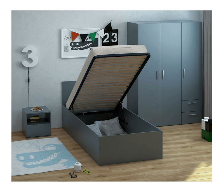 Jednolůžková postel 90 cm Discutibles (grafit) (s roštem) (s úl. prostorem)