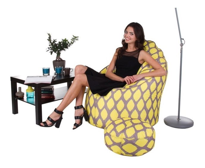 Sedací vak s taburetkou Exclamation (žlutá + hnědá)