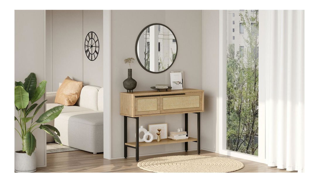 Konzolový stolek Otto 12 (se zrcadlem) (ořech + dub + černá)
